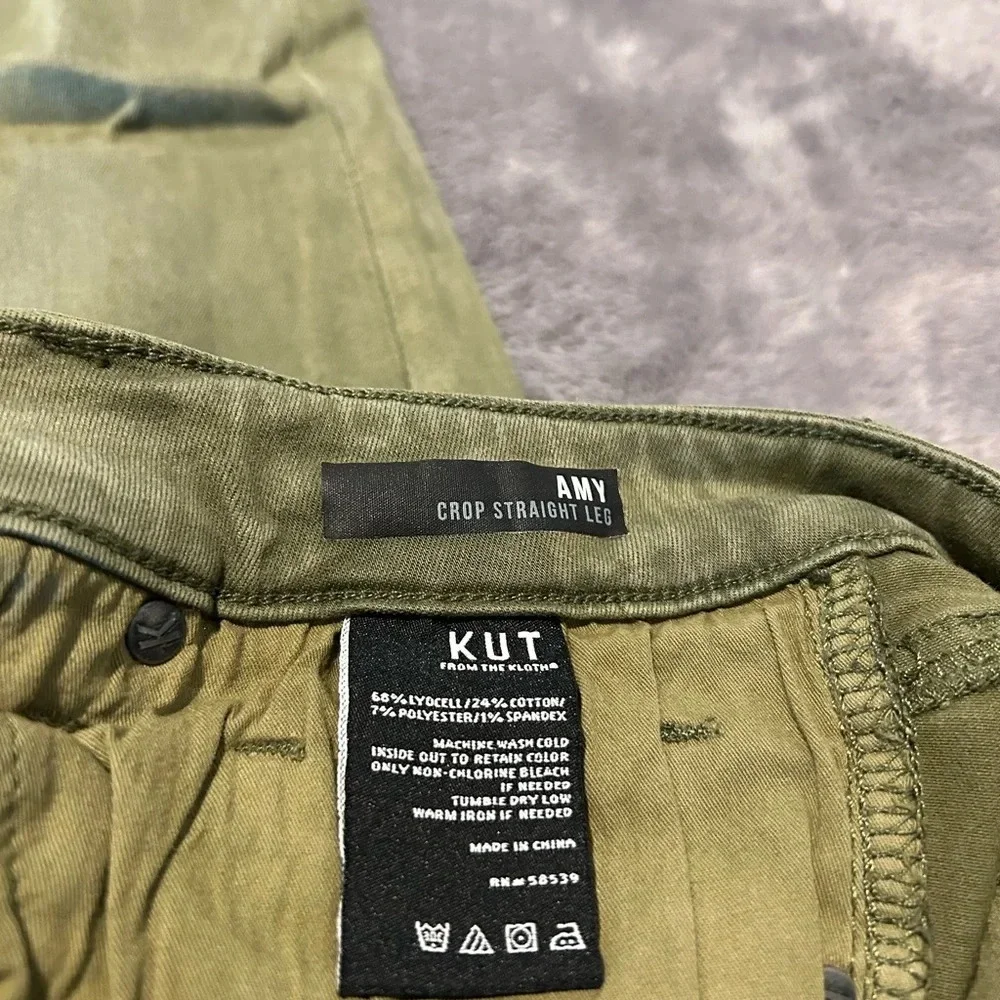 KUT women’s stretch Army green straight leg twill chino pants size 4 - Picture 8 of 8